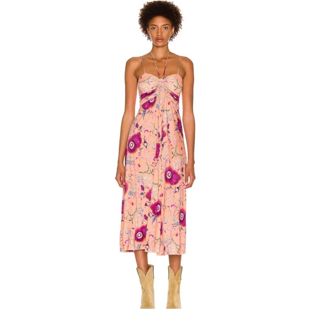 Isabel Marant Jenila orange floral midi dress in Papaya NWT